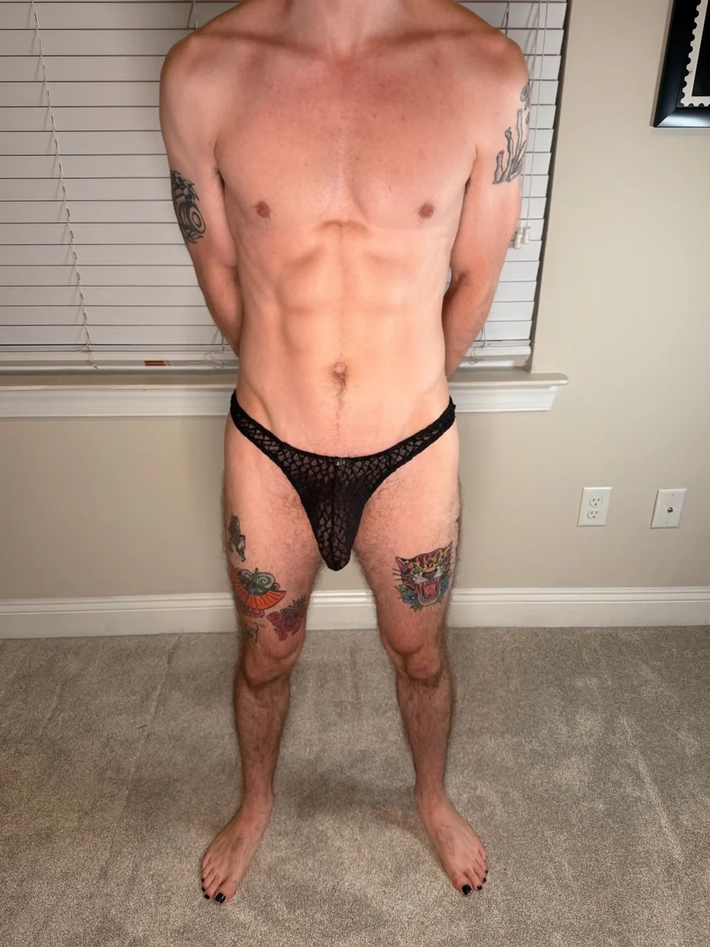 Men's Black Lace Low-Rise Thong Underwear